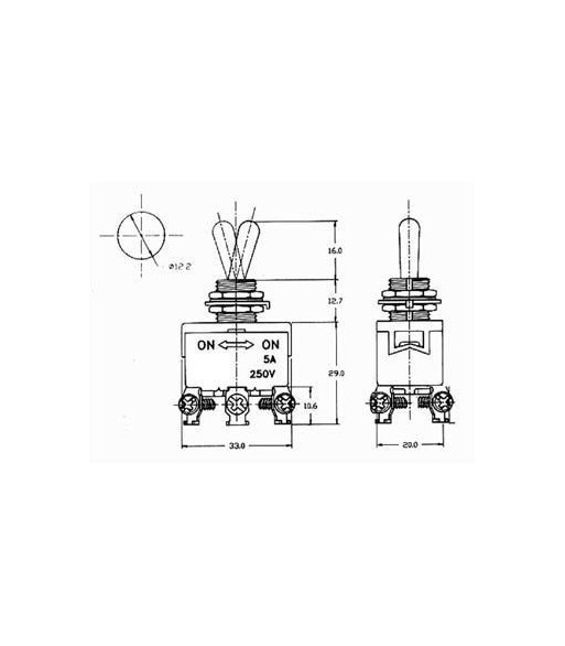 MAXI vippekontakt - 2P ON-OFF-ON 5A/250V
