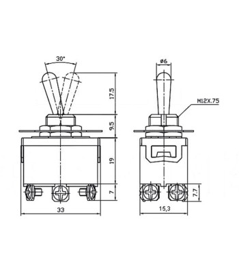 MAXI vippekontakt - 2P ON-OFF-ON 5A/250V