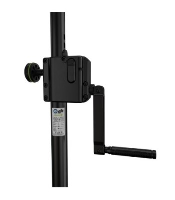 Gravity Wind-up speaker stand with automatic lock pin mechanism