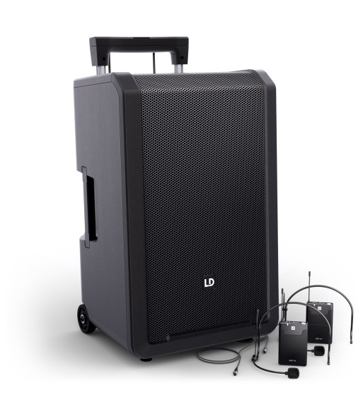 LD Systems 12" Portable battery-powered Bluetooth® PA System with mixer and 2 × headset microphones (incl. bodypacks)