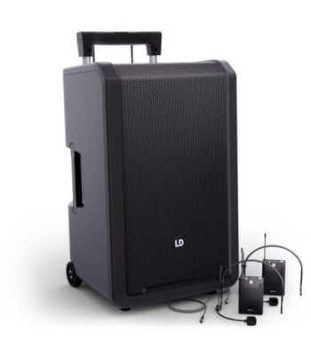 LD Systems 12" Portable battery-powered Bluetooth® PA System with mixer and 2 × headset microphones (incl. bodypacks)