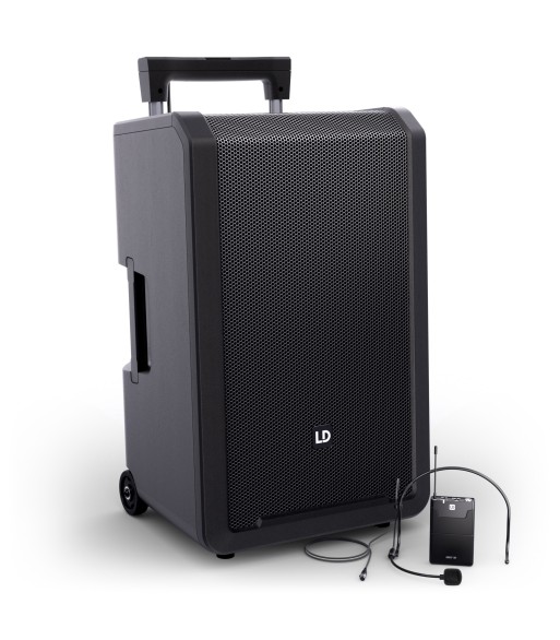 LD Systems 12" Portable battery-powered Bluetooth® PA System with mixer and 1 × headset microphone (incl. bodypack)