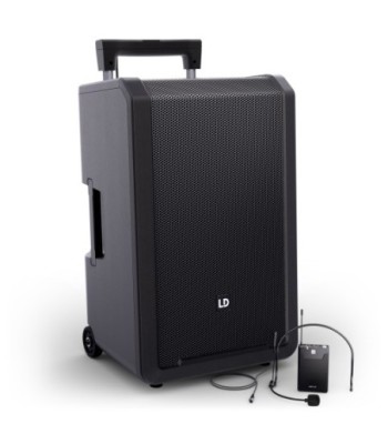 LD Systems 12" Portable battery-powered Bluetooth® PA System with mixer and 1 × headset microphone (incl. bodypack)