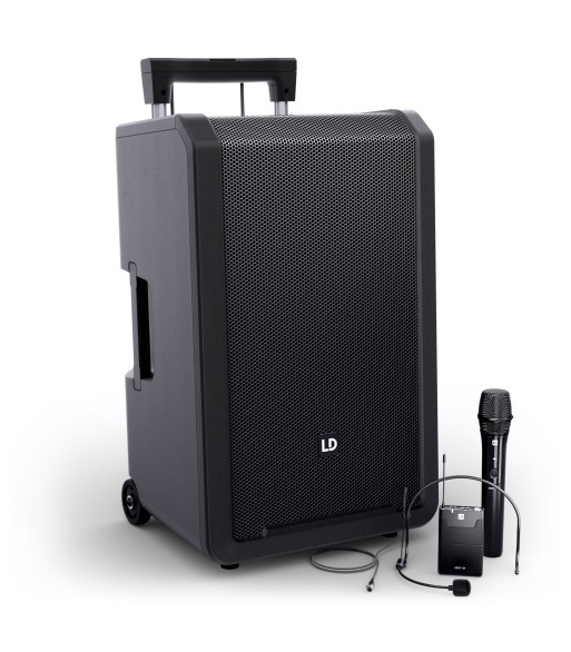 LD Systems 12" Portable battery-powered Bluetooth® PA System with mixer, 1 × wireless handheld and 1 × headset microphone (incl