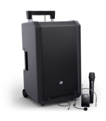 LD Systems 12" Portable battery-powered Bluetooth® PA System with mixer, 1 × wireless handheld and 1 × headset microphone (incl