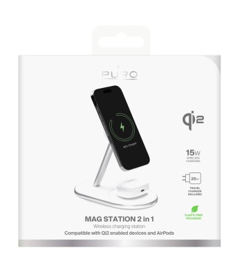 PURO 2-i-1 opladningsstation med Qi2-teknologi.